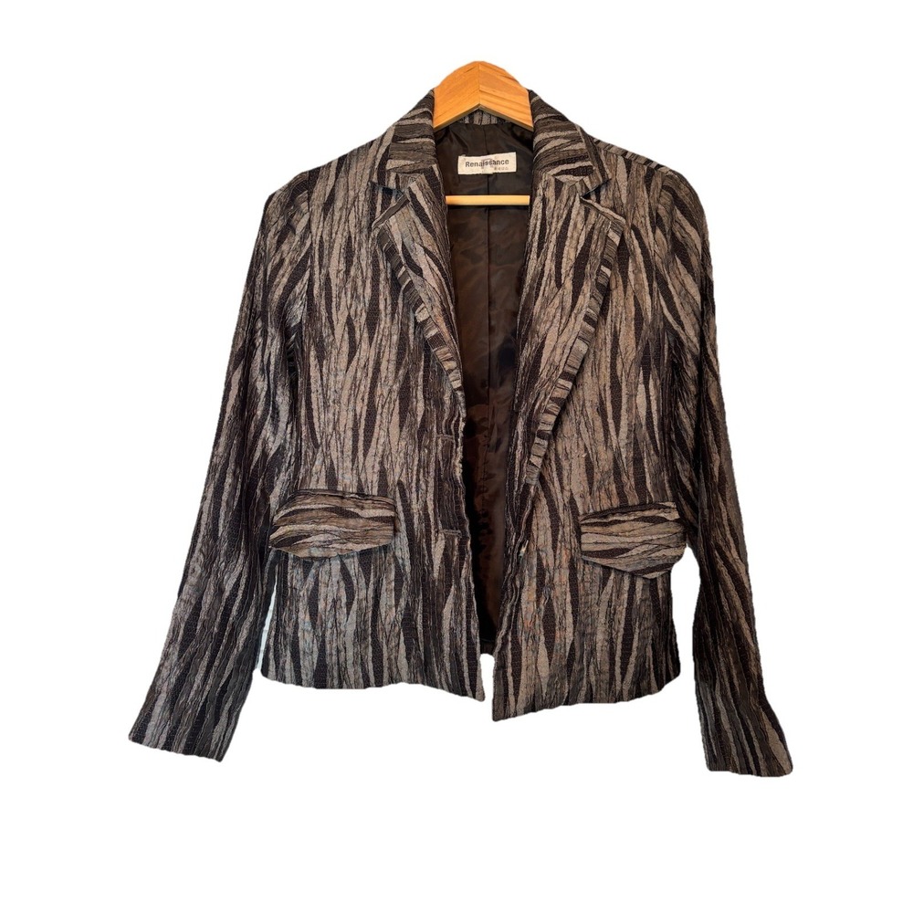 Renaissance‎ Womens Small Jacket Urban Patchwork 2 Button Cropped Gray